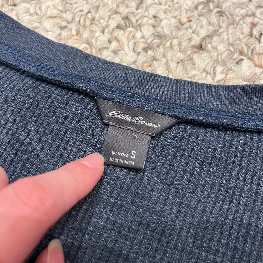 Eddie Bauer Waffle Knit Henley Long Sleeve Tee Sz S Blue Cabincore Cozy Outdoor - Picture 5 of 6